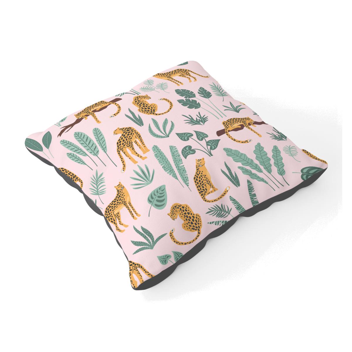 Hand Drawn Leopards Floor Cushion - Pink