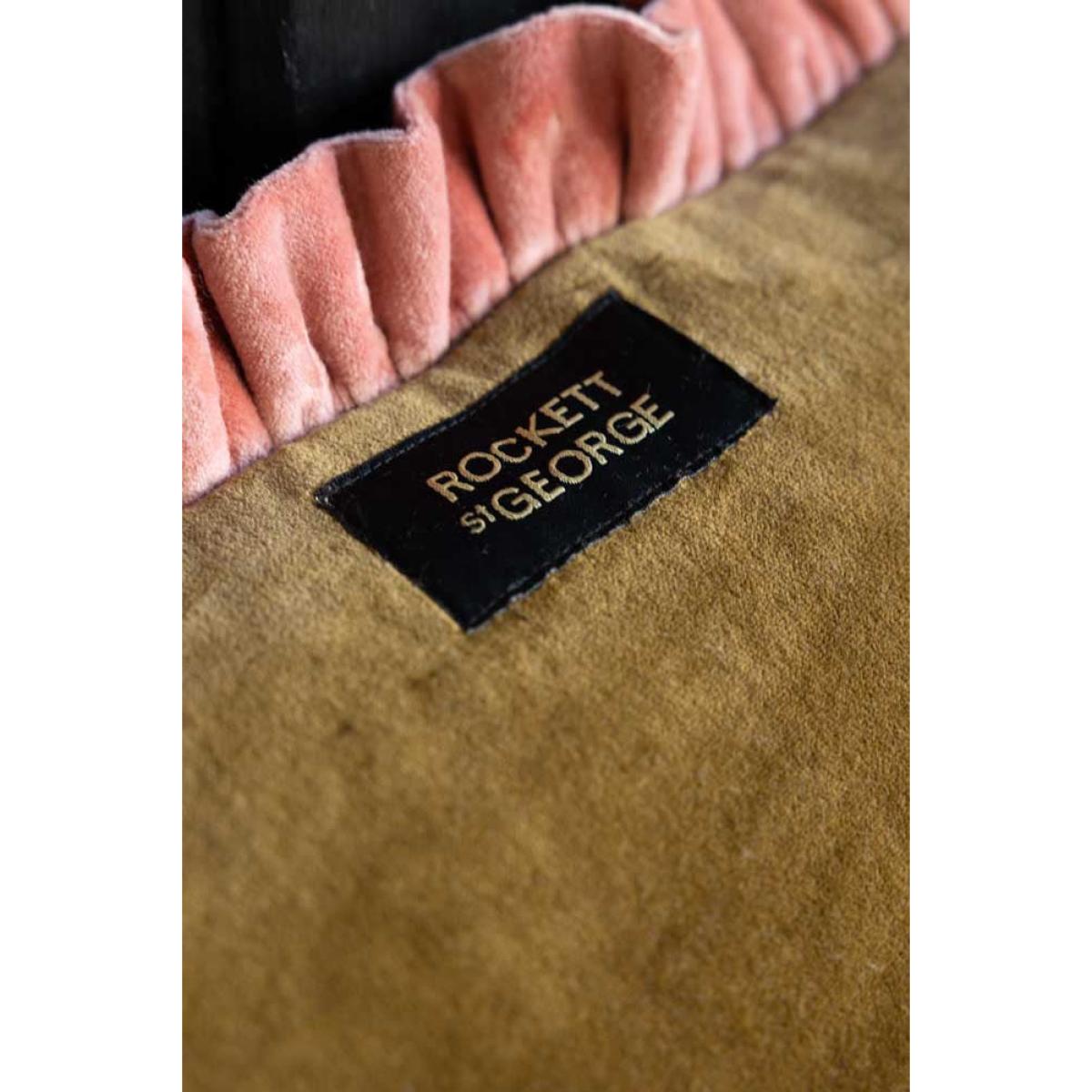 Moss Green Velvet Cushion With Pink Ruffle – image 5