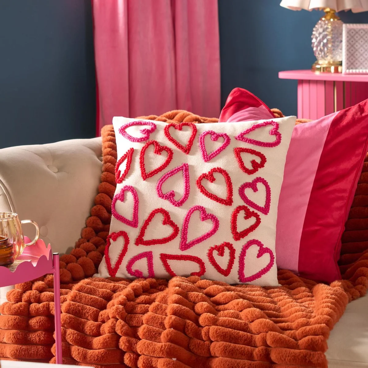 OHS Tufted Hearts Cushion - Red/Pink – image 2