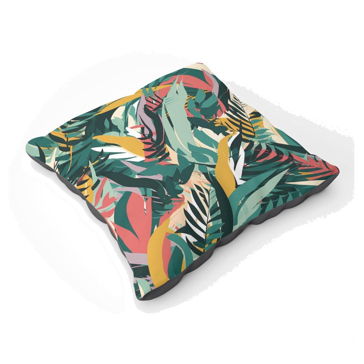 Coloured Tropical Leaves Floor Cushion - Green