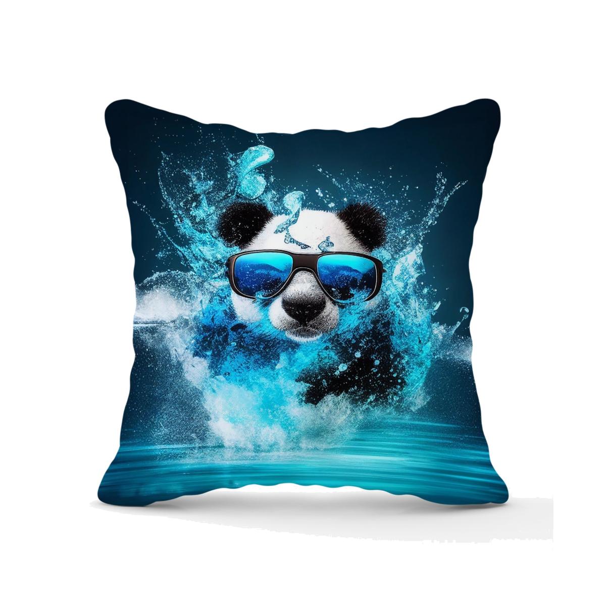 Panda With Glasses Splashart Water Outdoor Cushion - Blue / 60cm