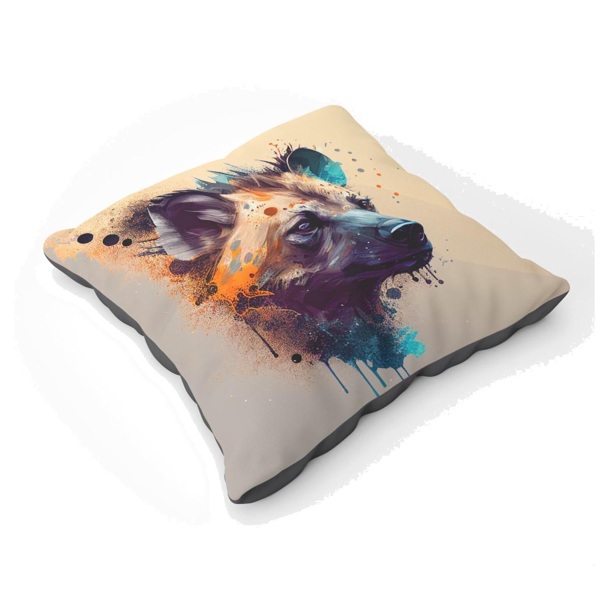 Hyena Face Splashart Light Background Floor Cushion - Brown