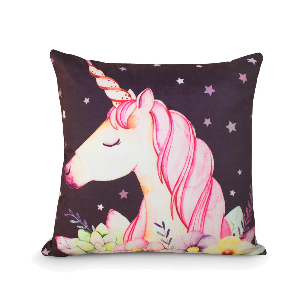 Colourful Unicorn Star Printed Cushion - Black