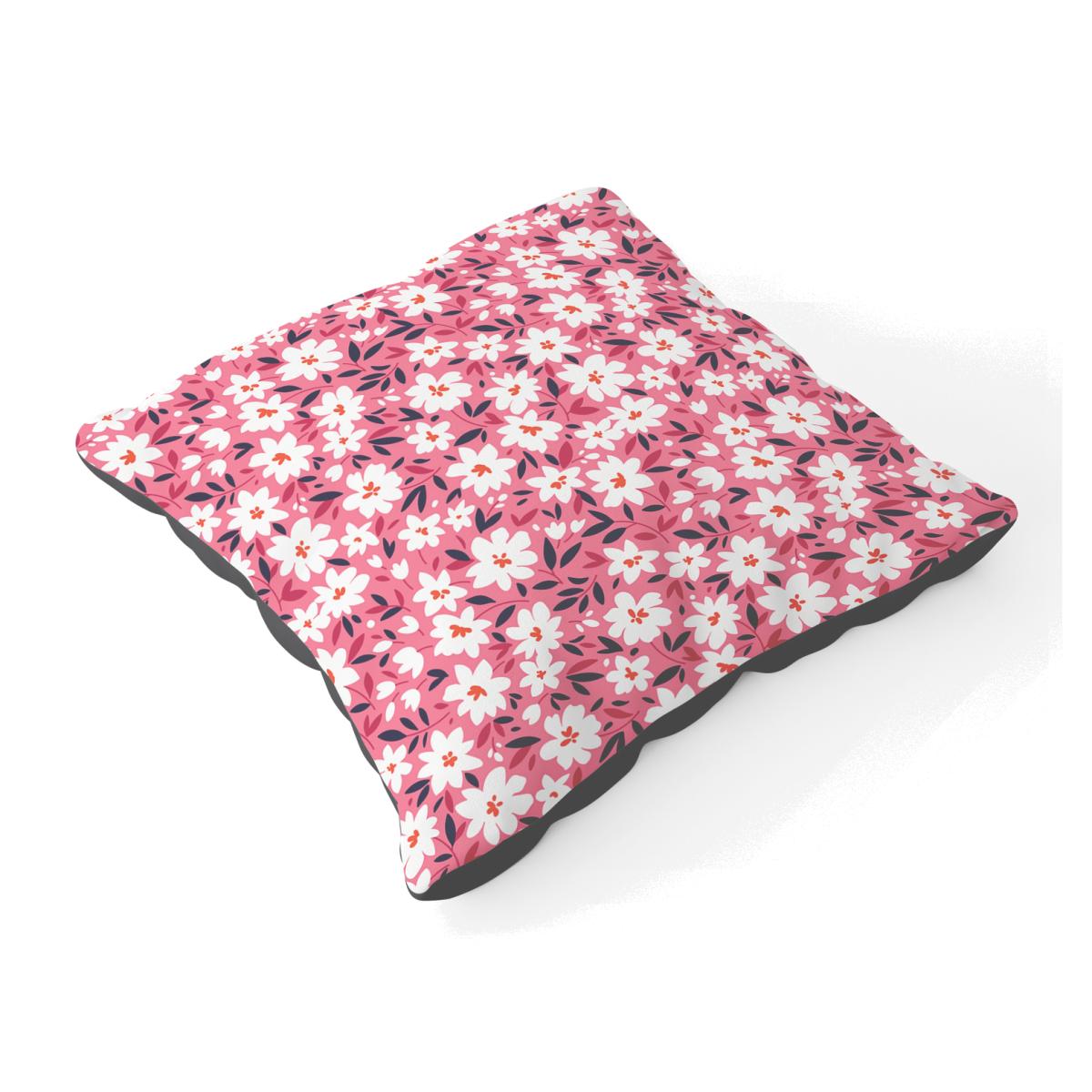 Small Cute White Flower Pattern Floor Cushion - Pink