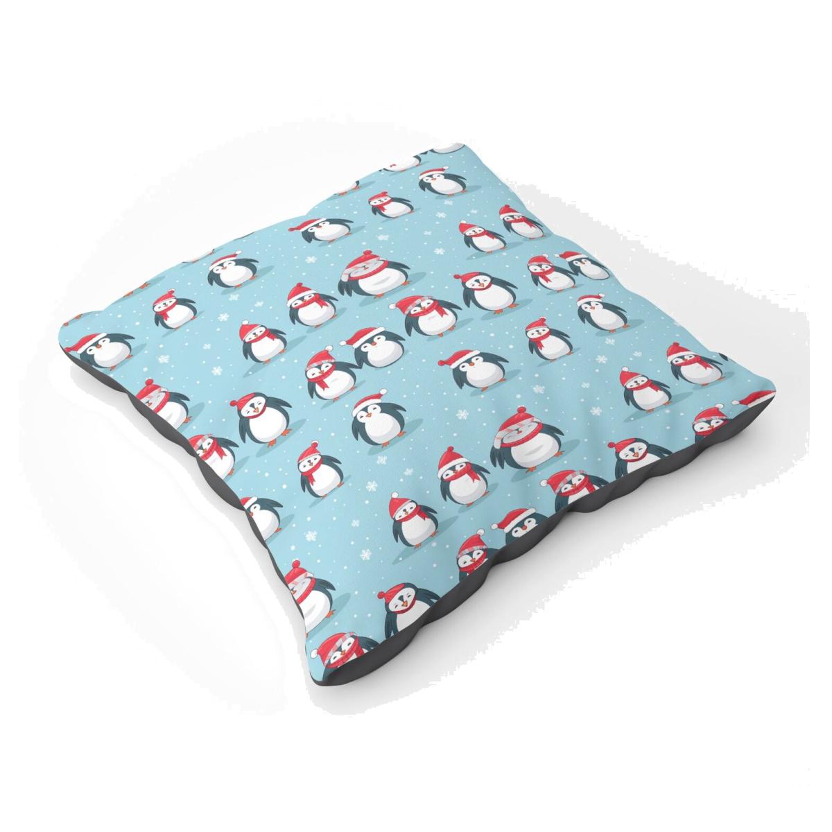 Adorable Santa Penguins Floor Cushion - Blue