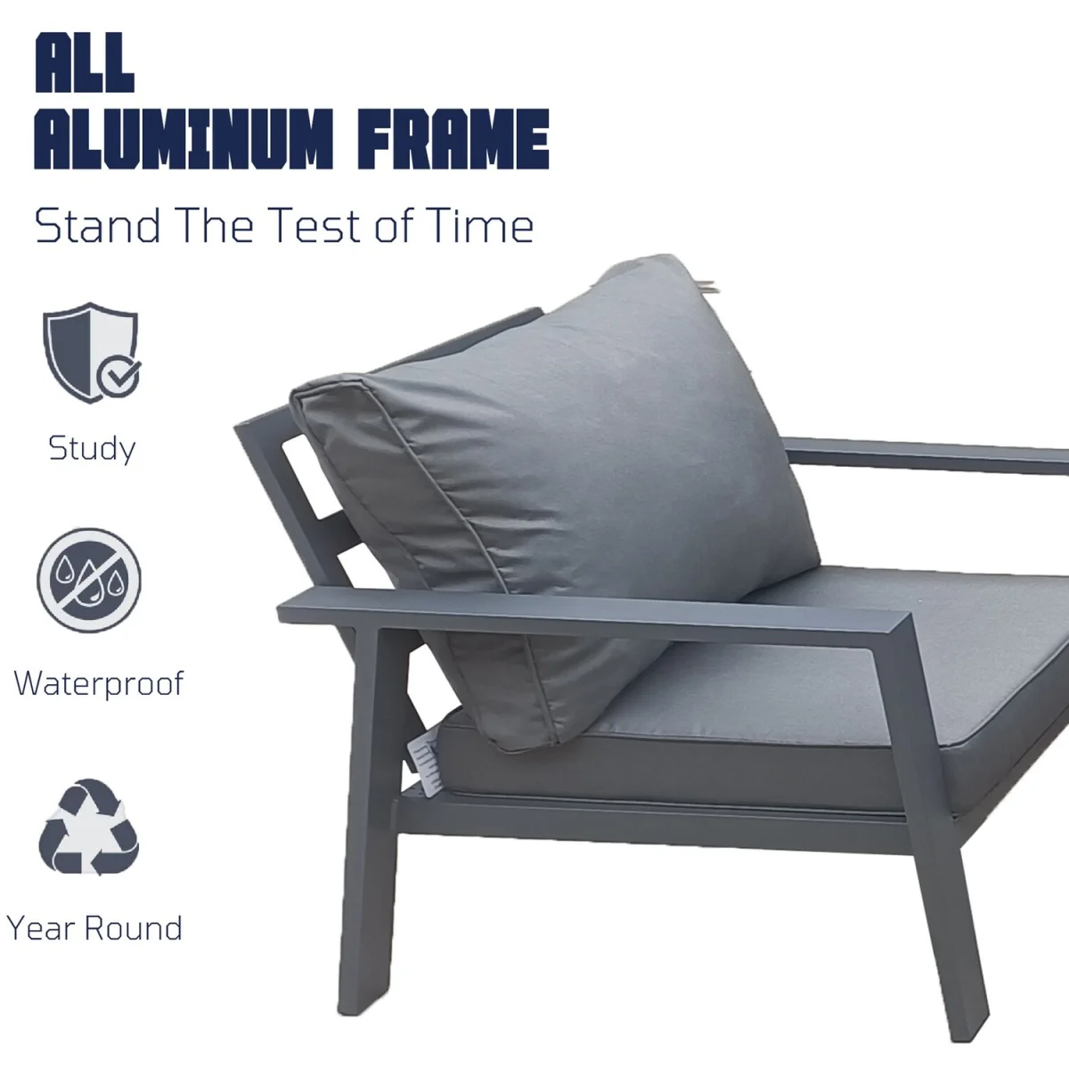 6 Seater Aluminum Garden Furniture Set Fire PitLift Dining Table Set w Cushion - Grey – image 3
