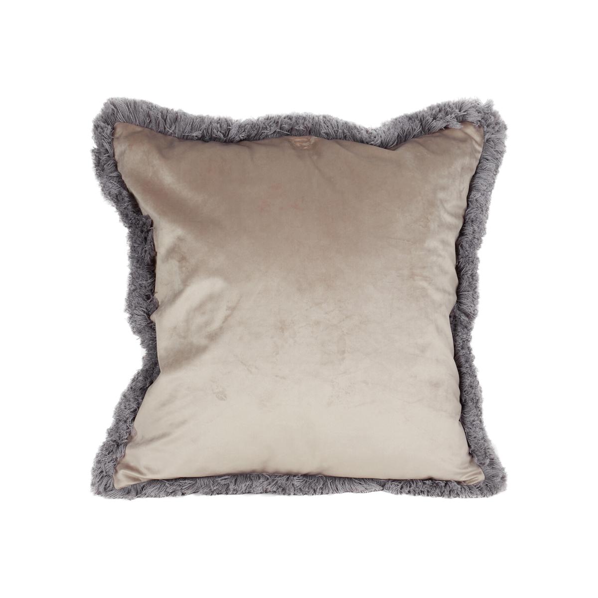 Axton Velvet Fringed Cushion - Stone