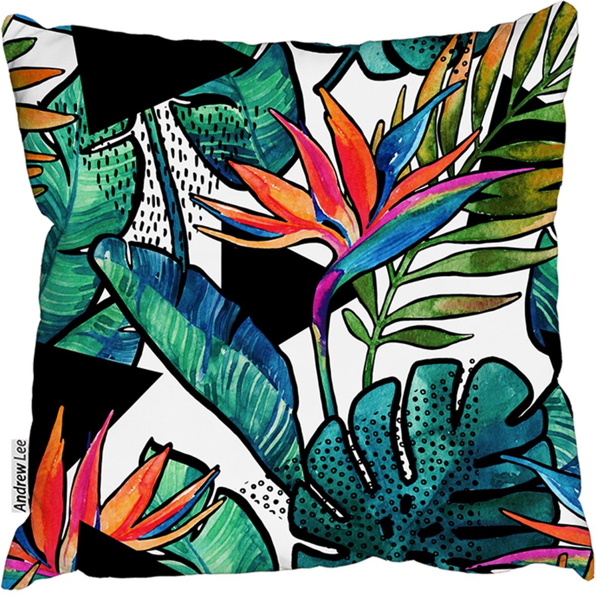 Tropical Leaves And Flowers With Contour Cushion - Blue / 45 – image 2