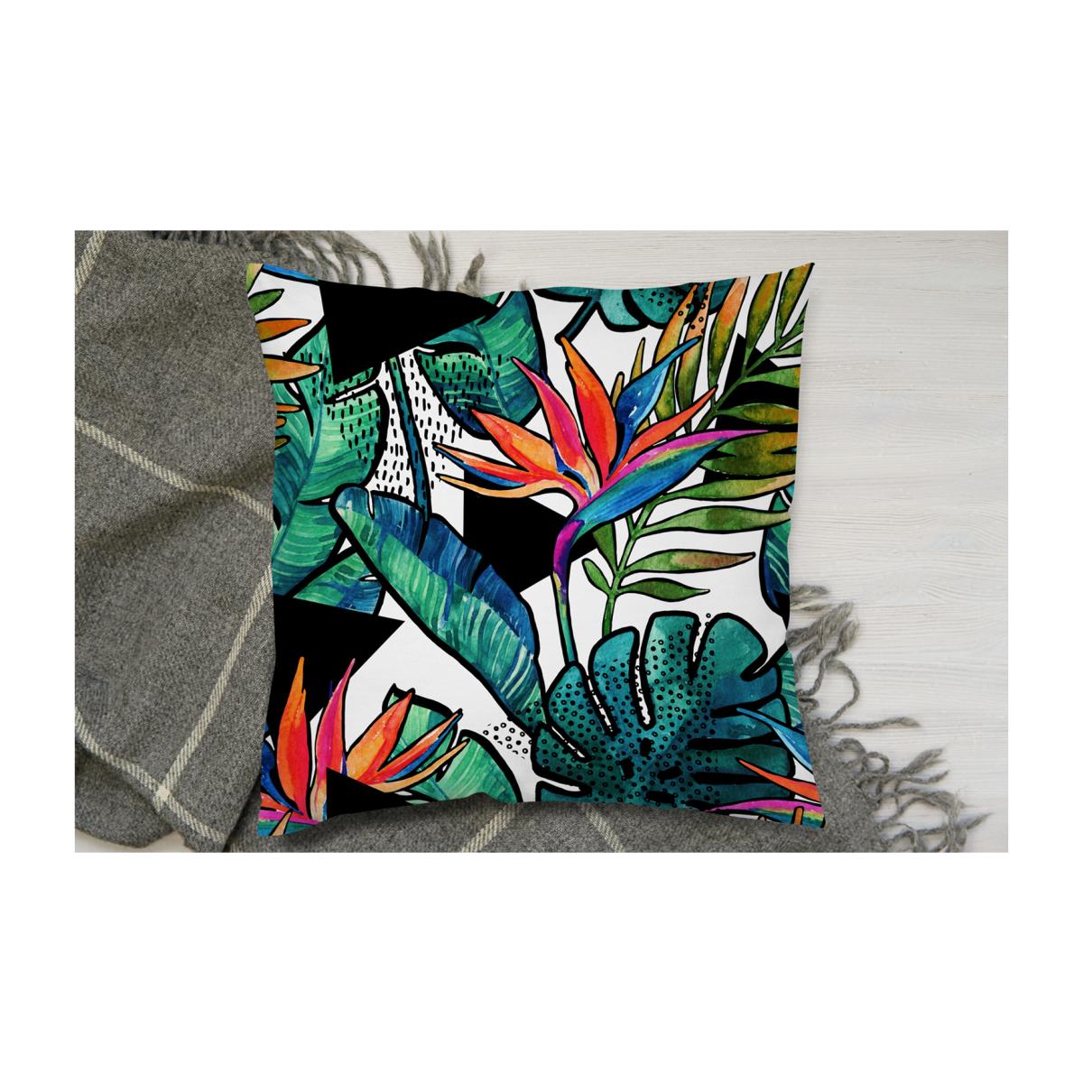 Tropical Leaves And Flowers With Contour Cushion - Blue / 45 – image 1