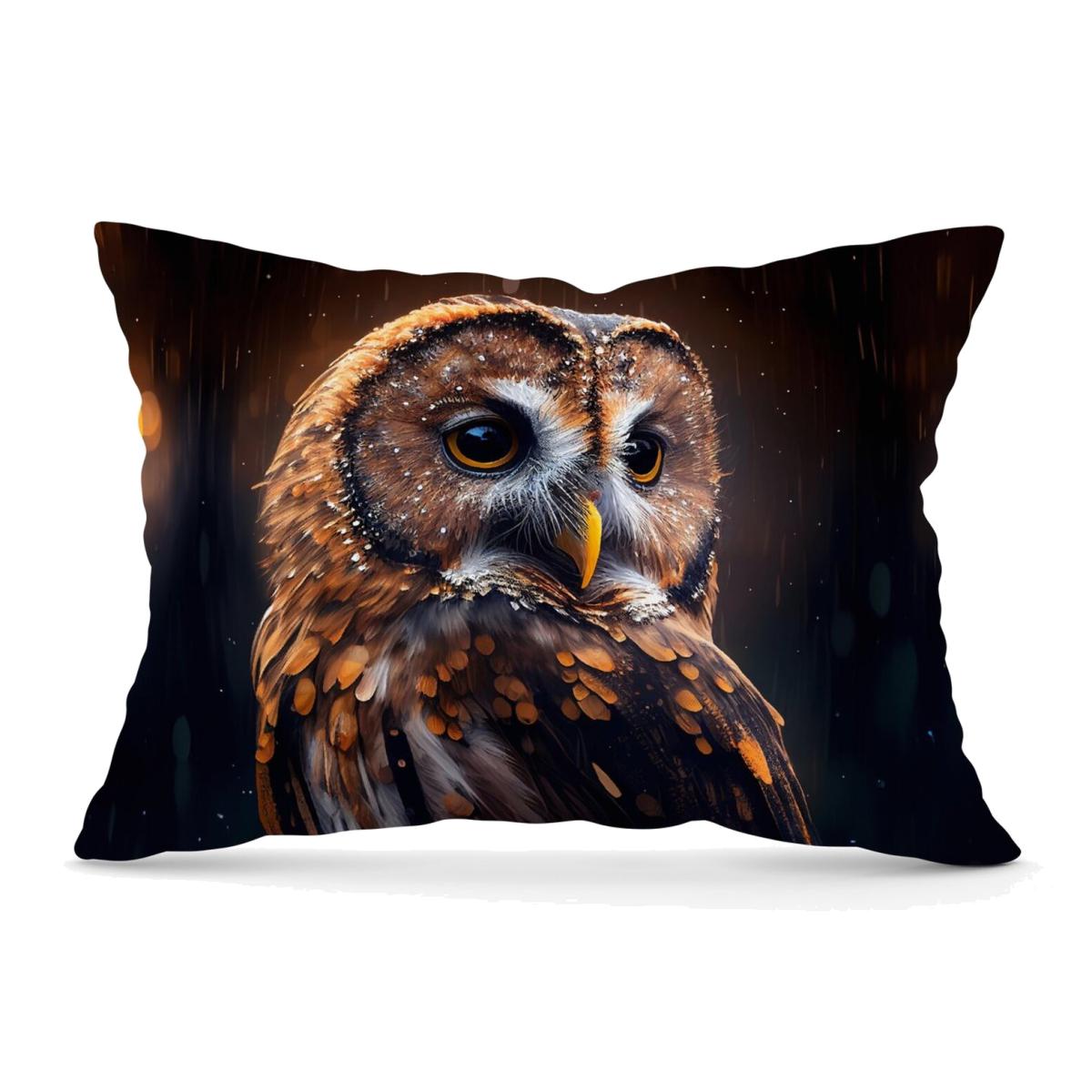 Tawny Owl Face Splashart Dark Background Cushion - Brown / 33cm