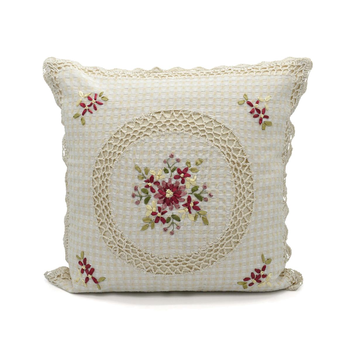 Floral Crochet Detail Cushion - Neutral / 0.15kg