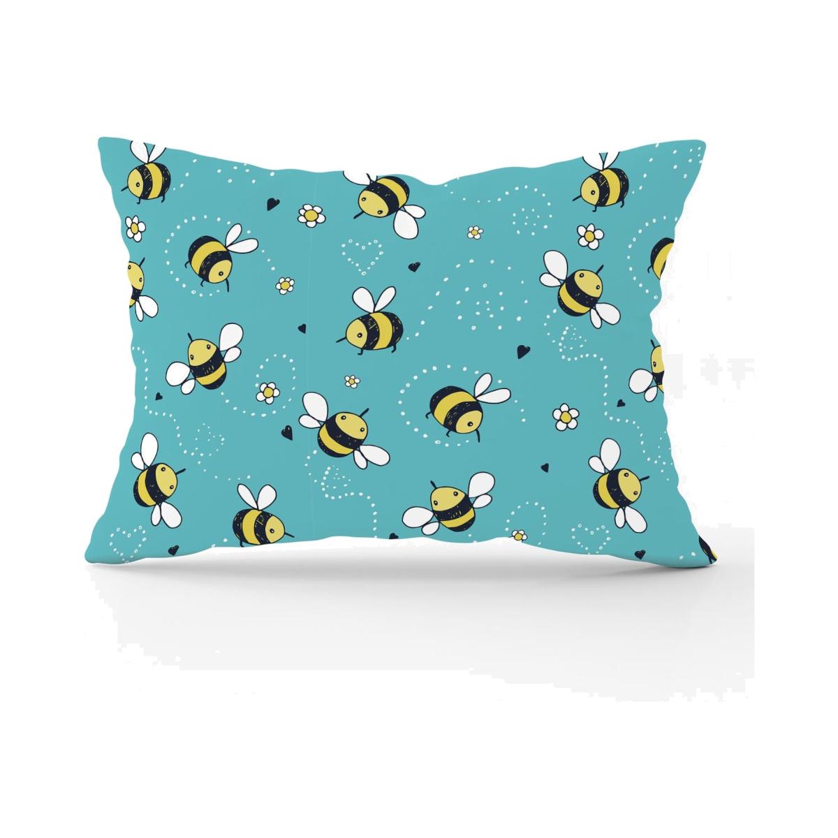 Hand Drawn Busy Bees Cushion - Blue / 28cm