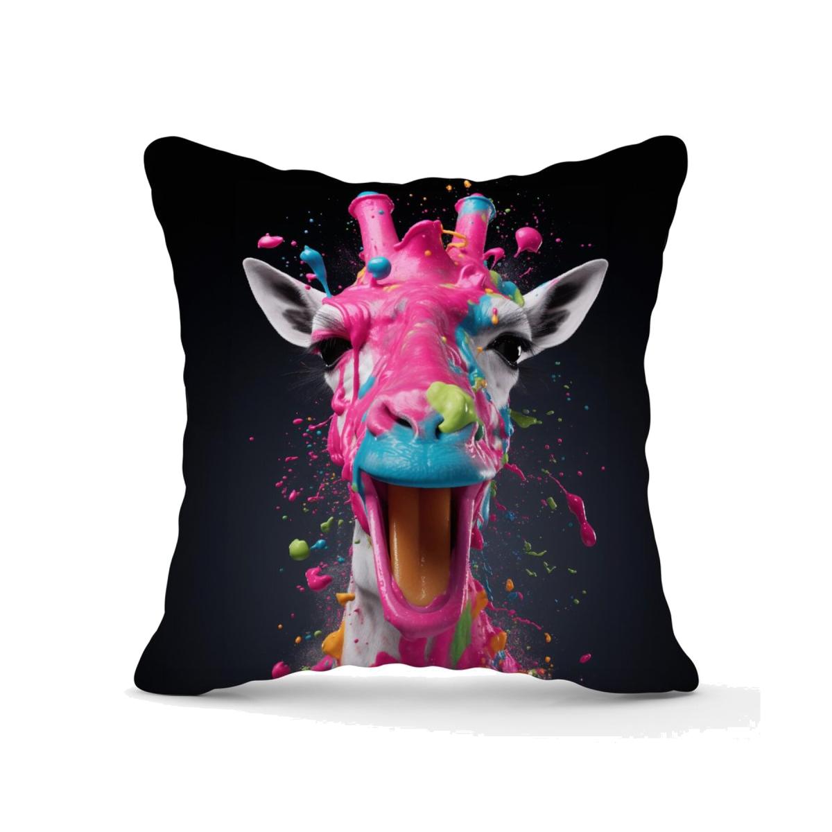 Splashart Giraffe Face Pink Cushion - Pink / 45cm