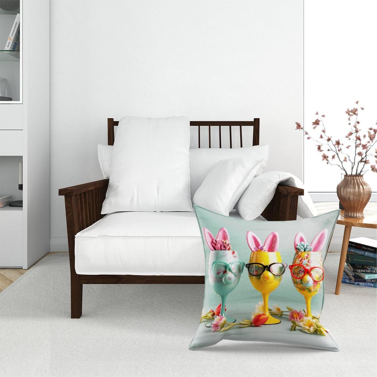 Funky Easter Bunny Glasses Splashart Floor Cushion - Yellow – image 2