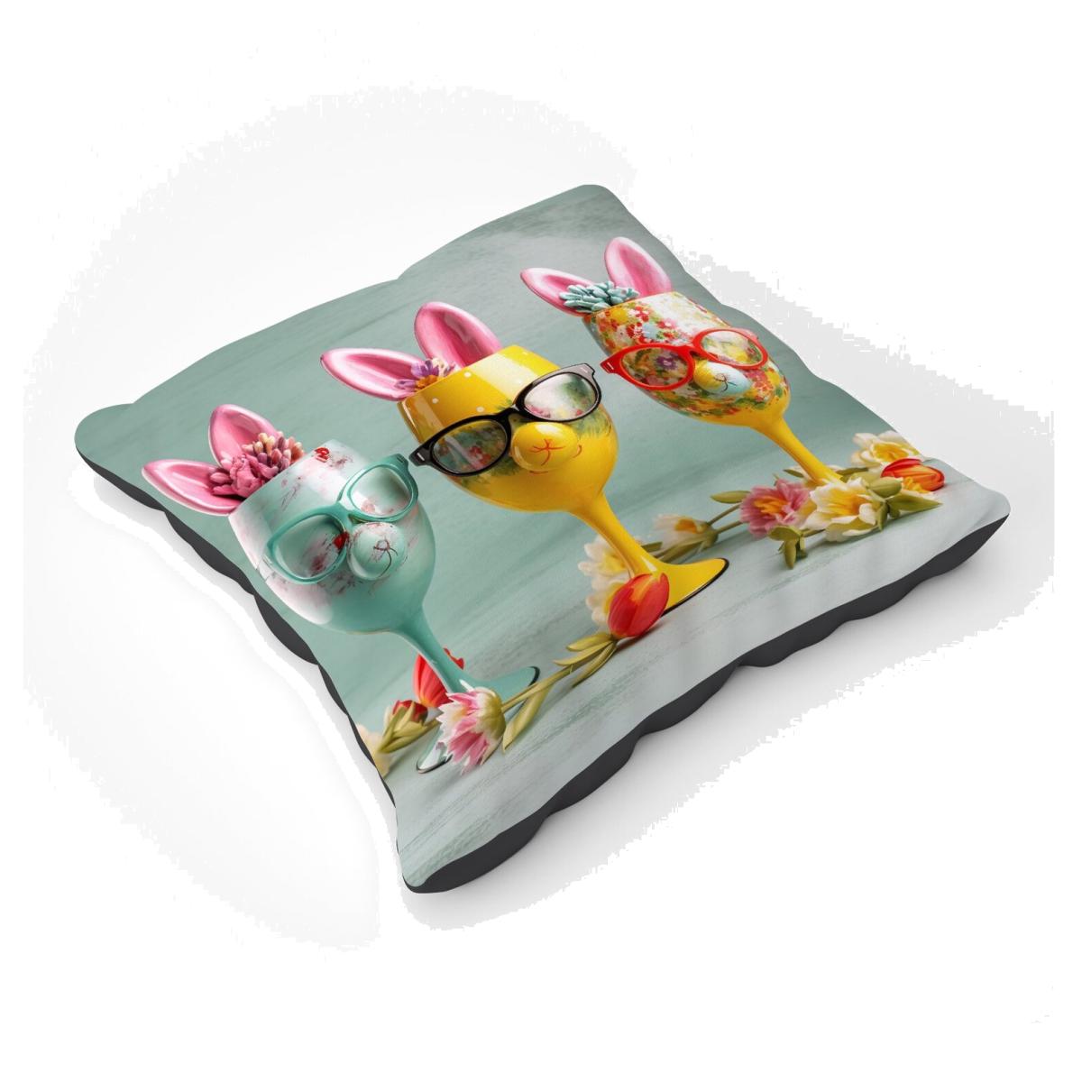 Funky Easter Bunny Glasses Splashart Floor Cushion - Yellow – image 1