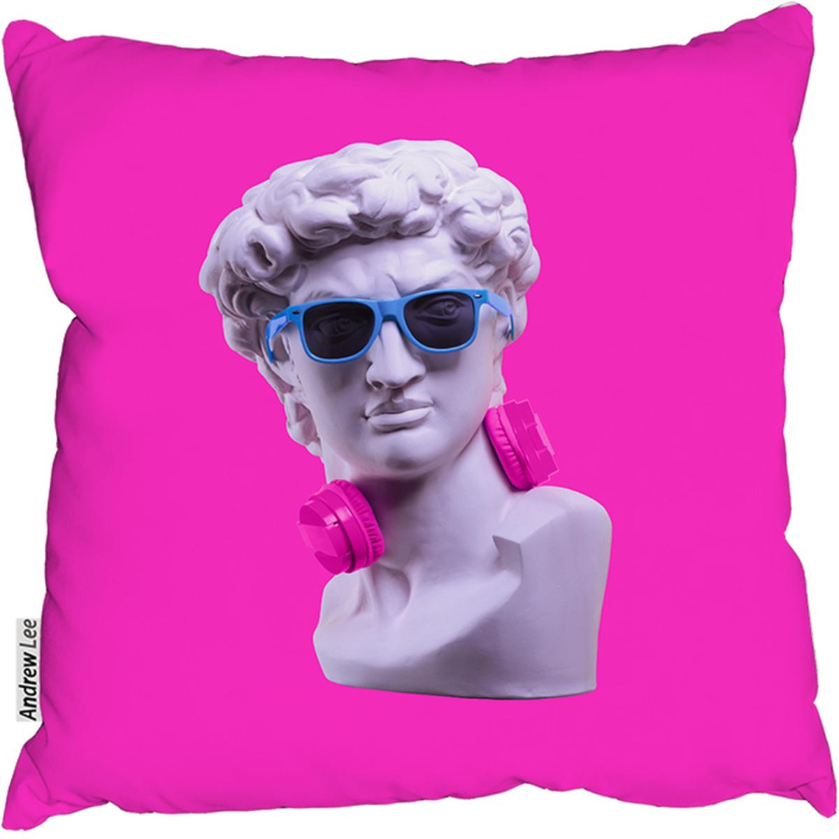 Plaster Statue Of David'S Head In Blue Sunglasses Cushion - Pink / 60 – image 2