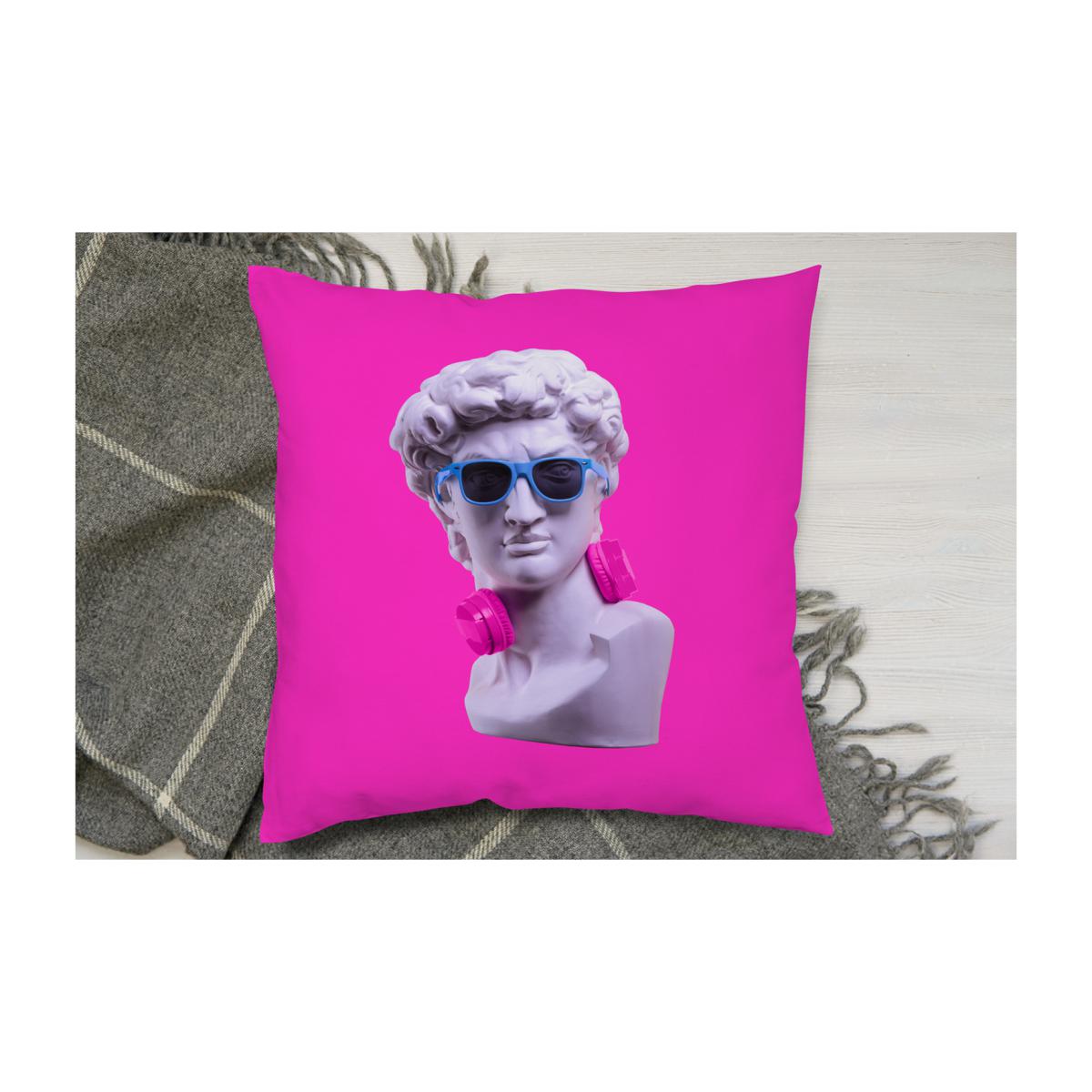 Plaster Statue Of David'S Head In Blue Sunglasses Cushion - Pink / 60 – image 1