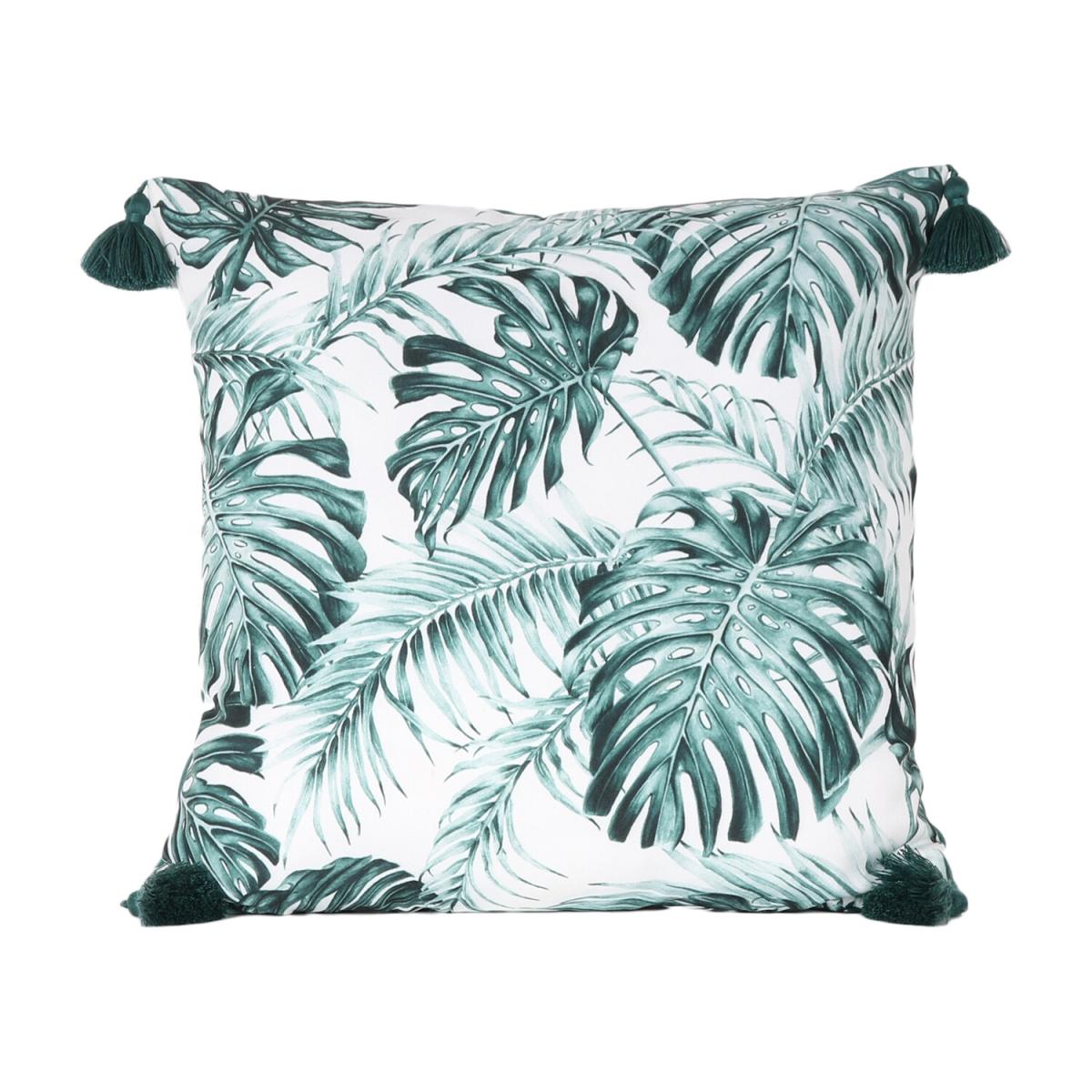 Palm Leaf Tassel Edge Outdoor Cushion - Green/White – image 2