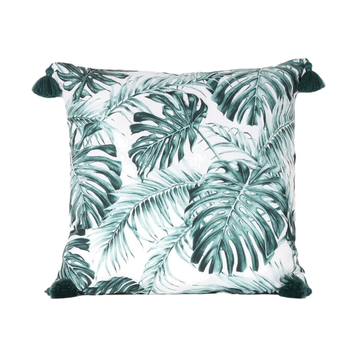 Palm Leaf Tassel Edge Outdoor Cushion - Green/White – image 1