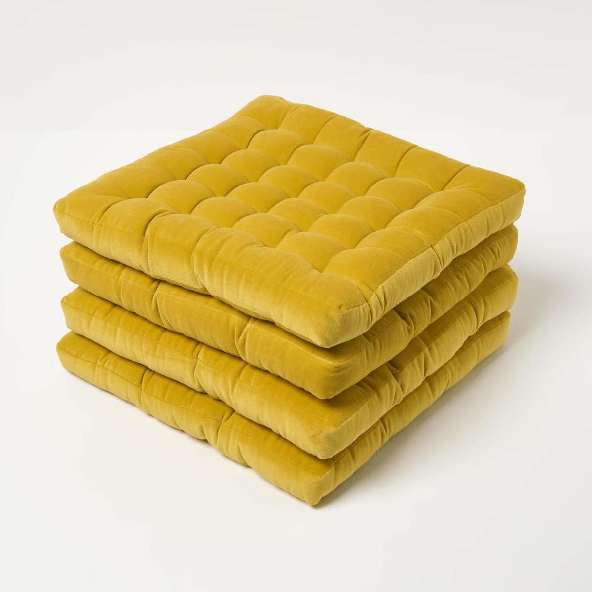 Homescapes Quilted Velvet Chair Pad - Teal / 20cm – image 12