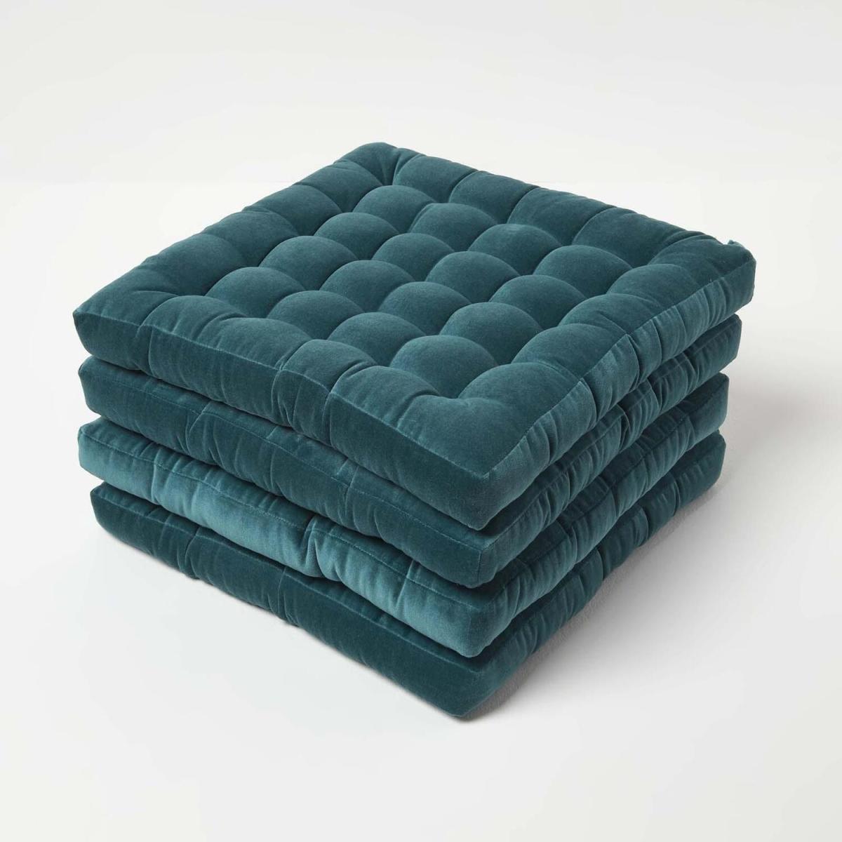 Homescapes Quilted Velvet Chair Pad - Teal / 20cm – image 14
