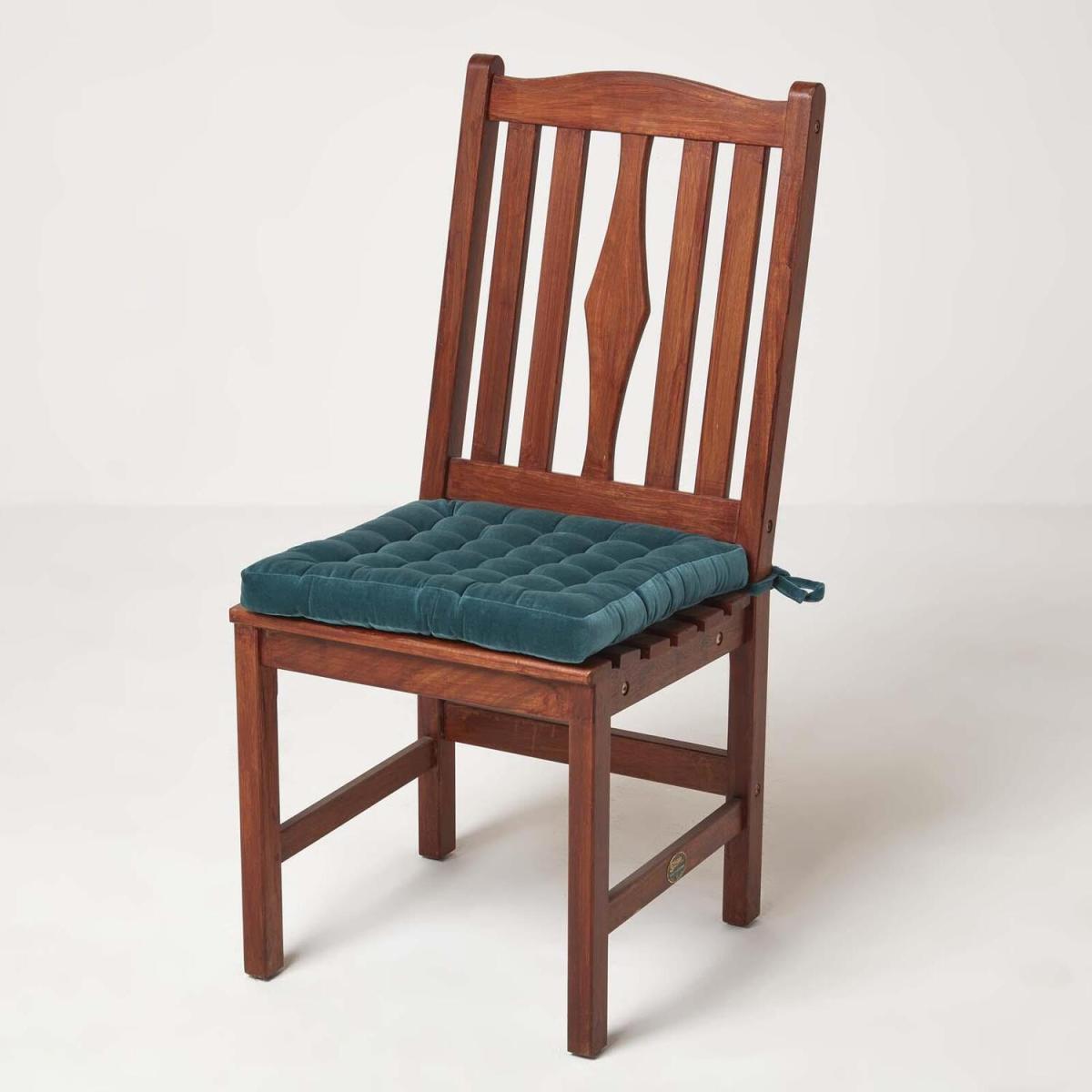 Homescapes Quilted Velvet Chair Pad - Teal / 20cm – image 15