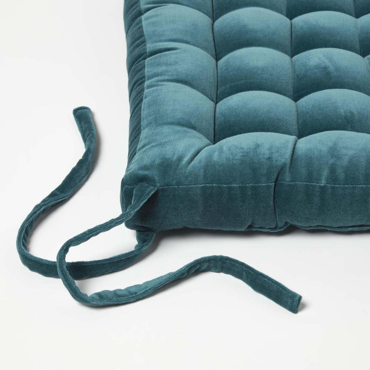 Homescapes Quilted Velvet Chair Pad - Teal / 20cm – image 16