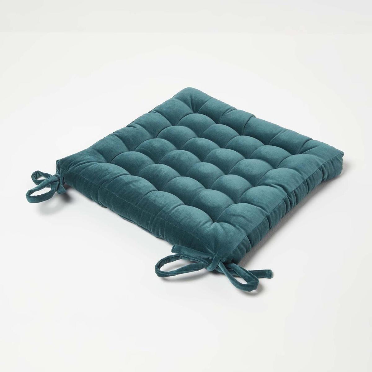 Homescapes Quilted Velvet Chair Pad - Teal / 20cm – image 17