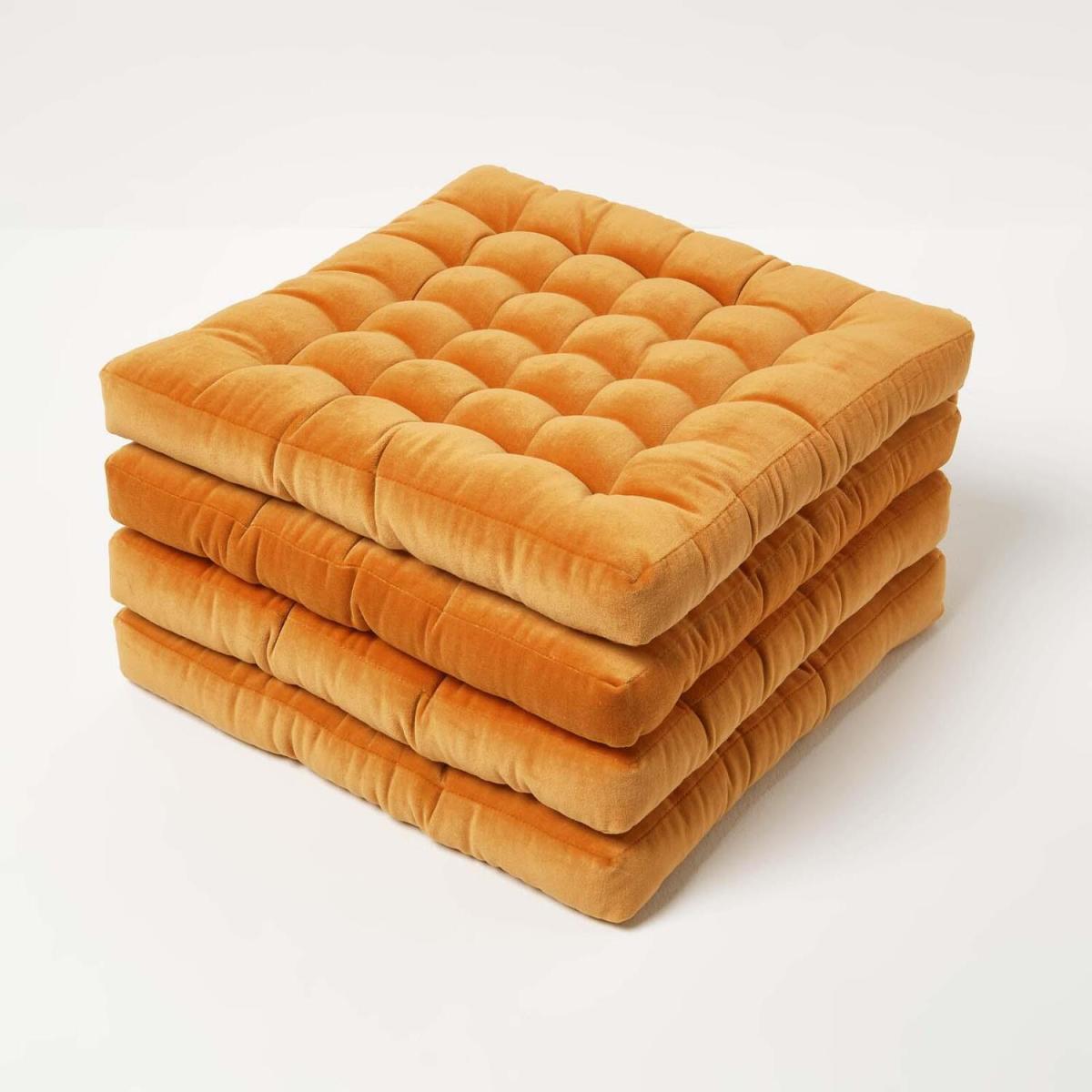 Homescapes Quilted Velvet Chair Pad - Teal / 20cm – image 6