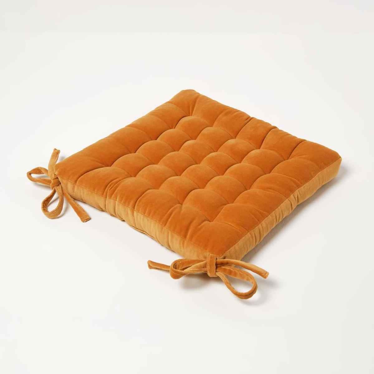 Homescapes Quilted Velvet Chair Pad - Teal / 20cm – image 9