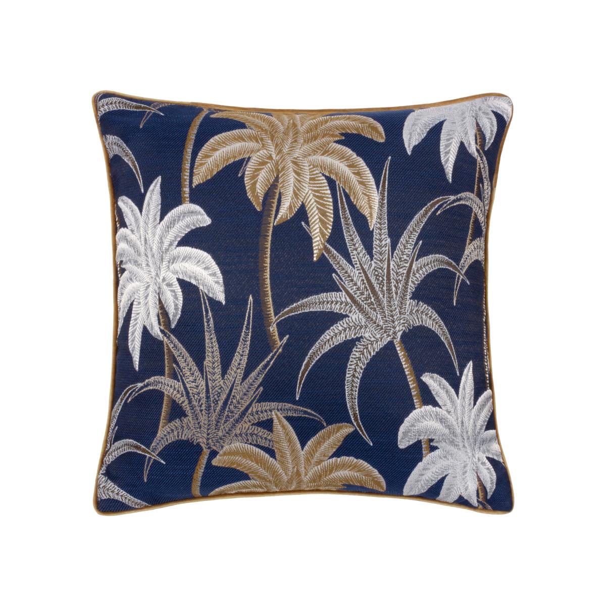 Galapagos Jacquard Piped Cushion - Navy / Polyester