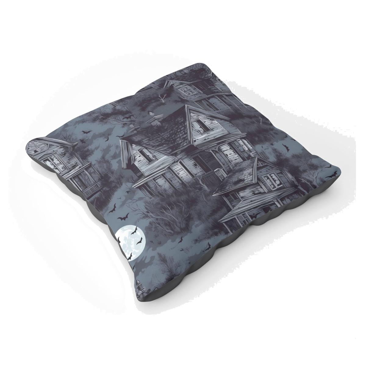 Spooky Shadowy Haunted House Floor Cushion - Grey