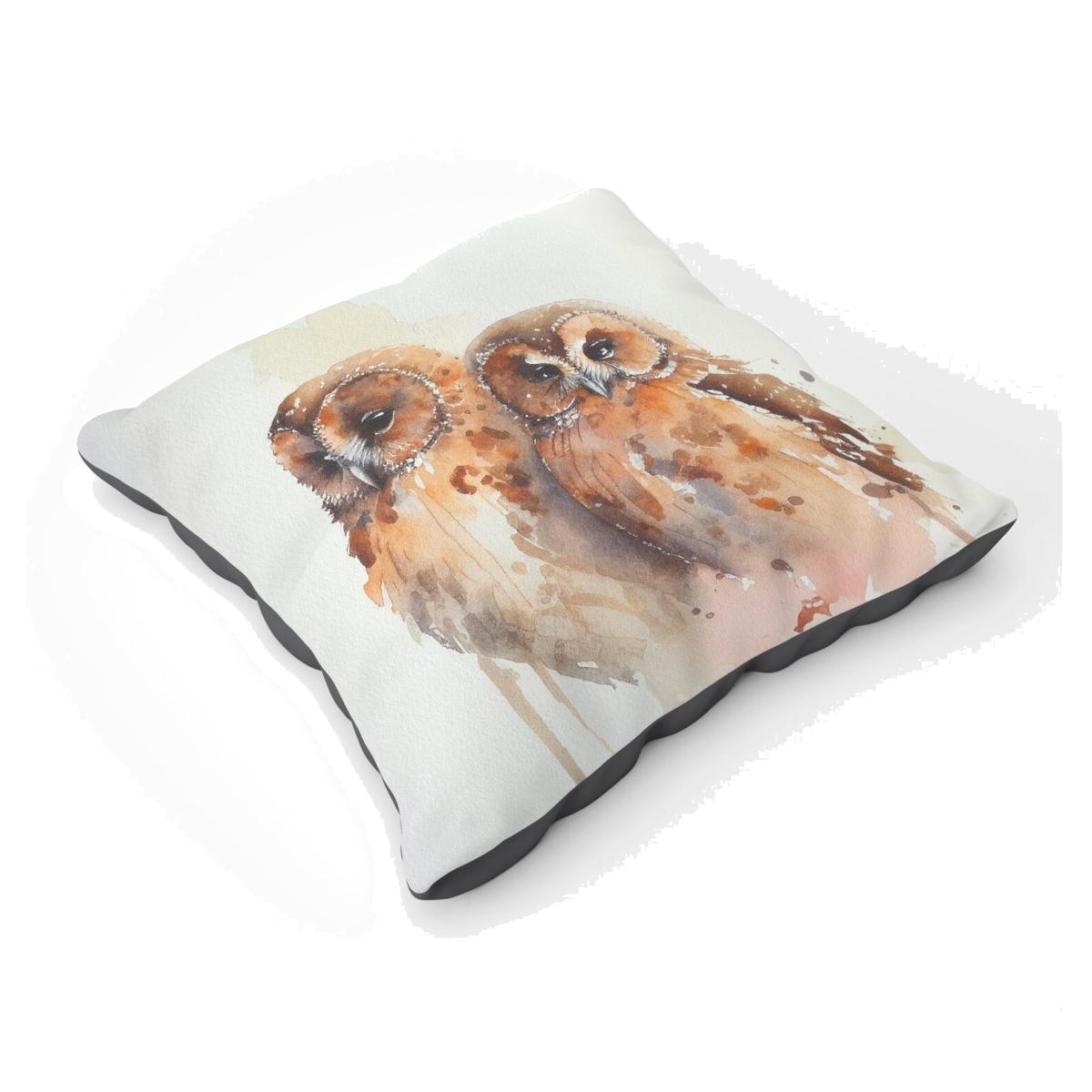 Loving Tawny Owls Watercolour Floor Cushion - Neutral