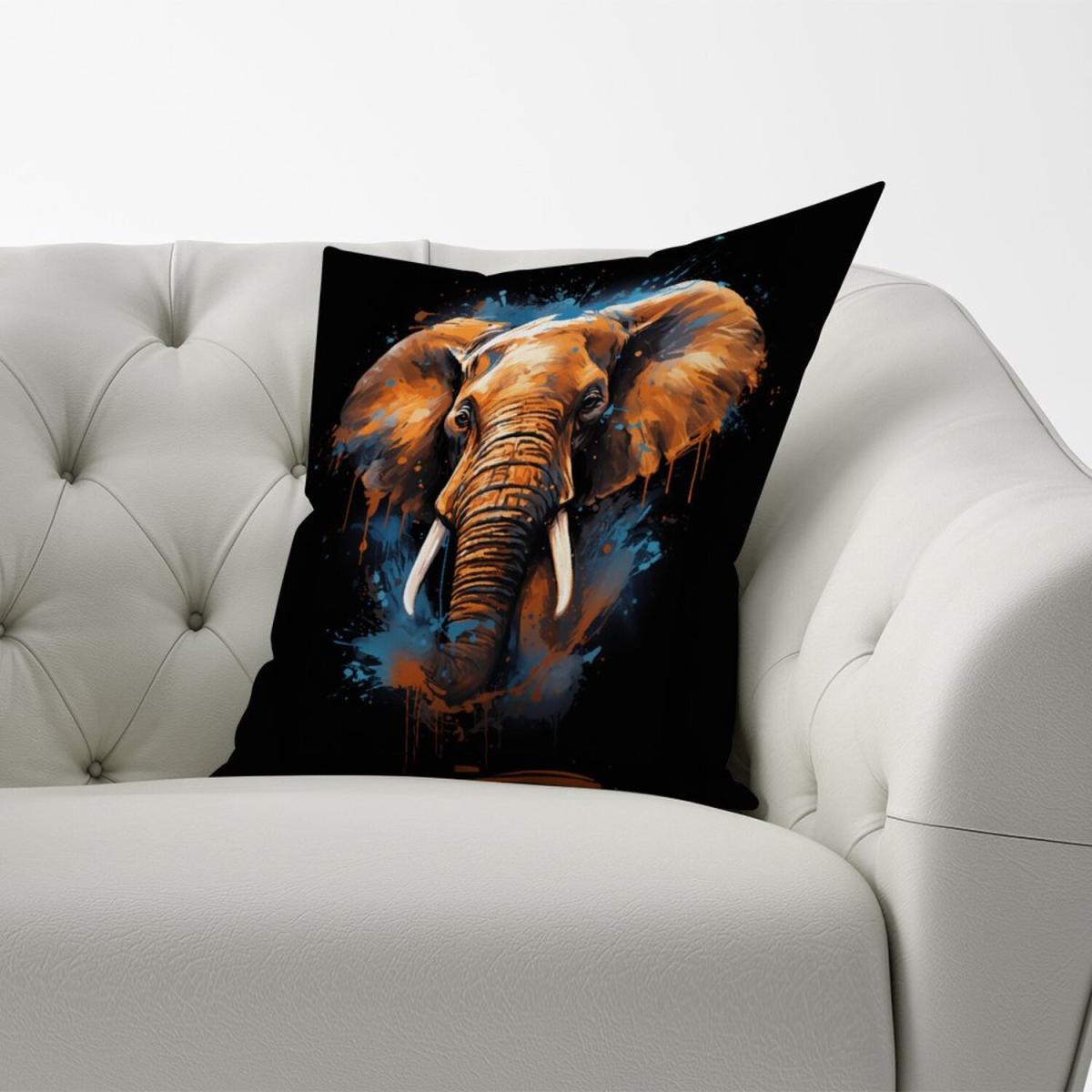 Splashart Elephant Blue Cushion - Blue / 60cm