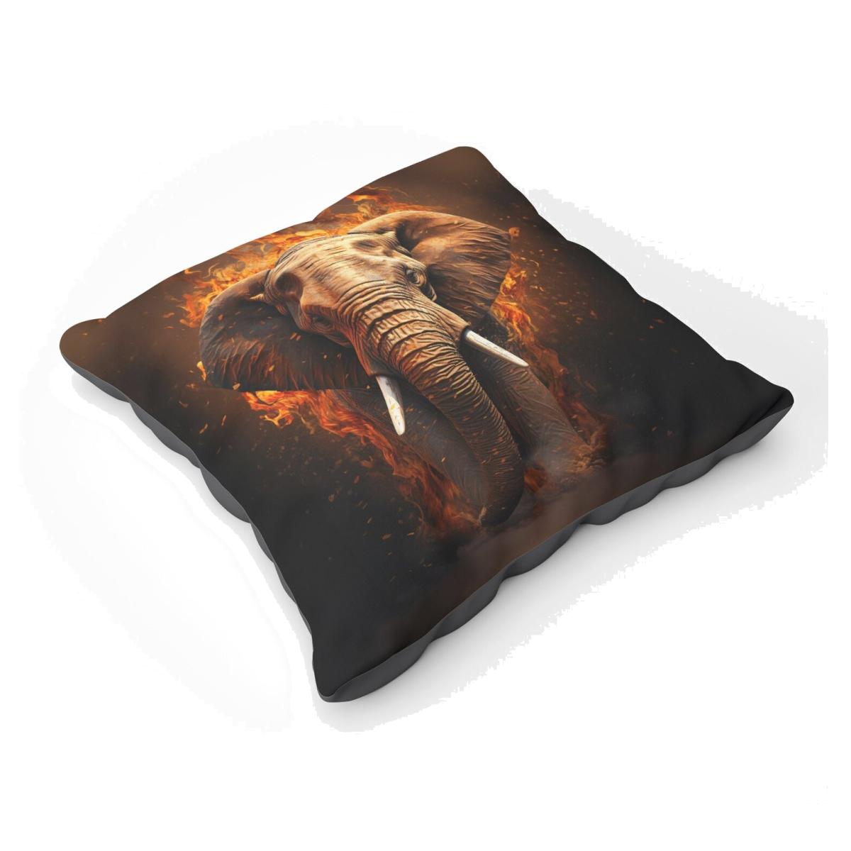 Splashart Elephant and fire Floor Cushion - Orange