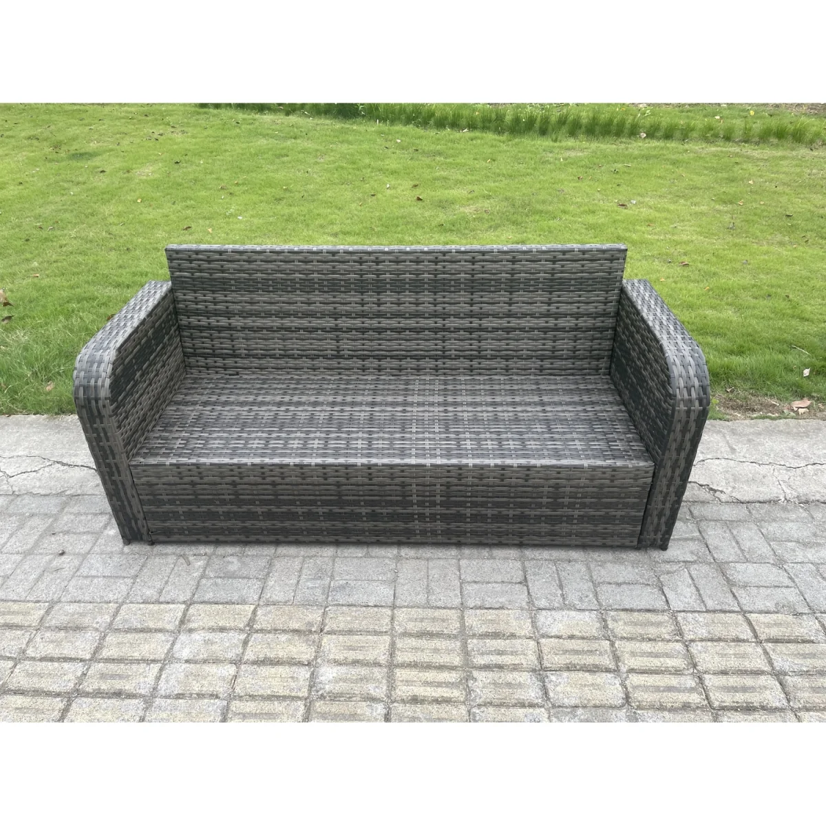 Fimous 8-Seater PE Rattan Garden Furniture Set with Grey Cushions. - Dark grey mixed rattan with dark grey fabric – image 4