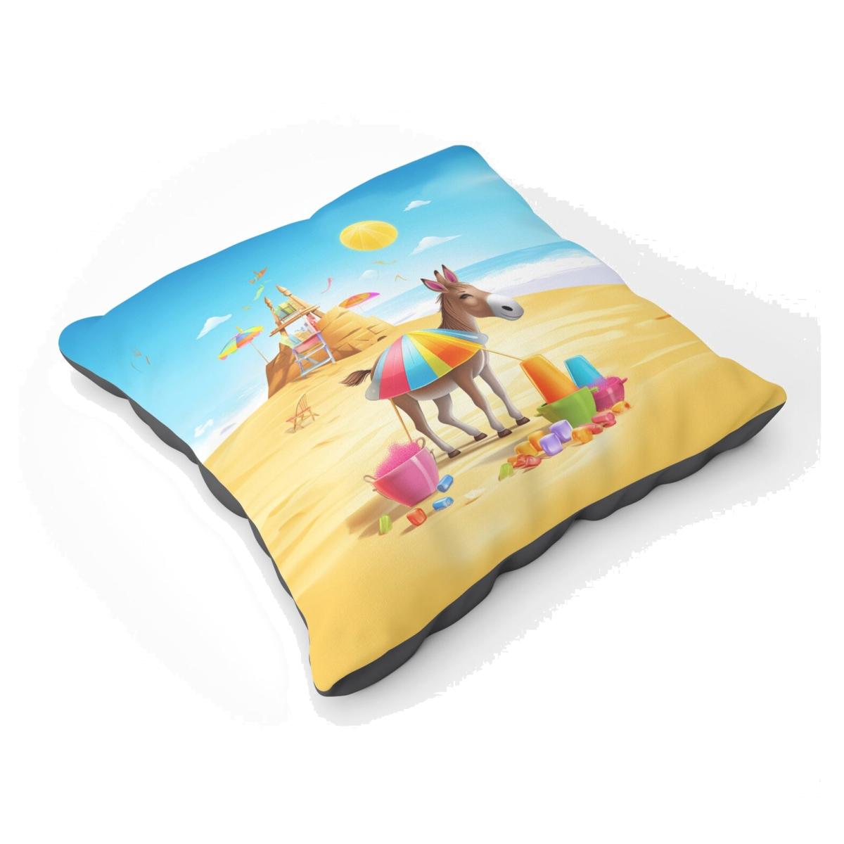 Donkey On A Beach Holiday Floor Cushion - Yellow
