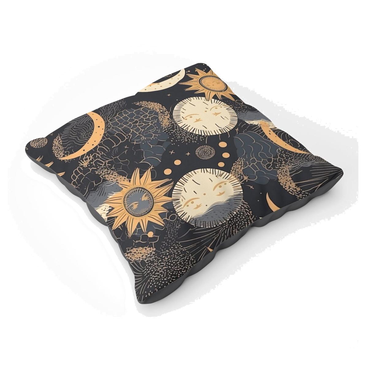 Gold Sun and Moon Floor Cushion - Yellow