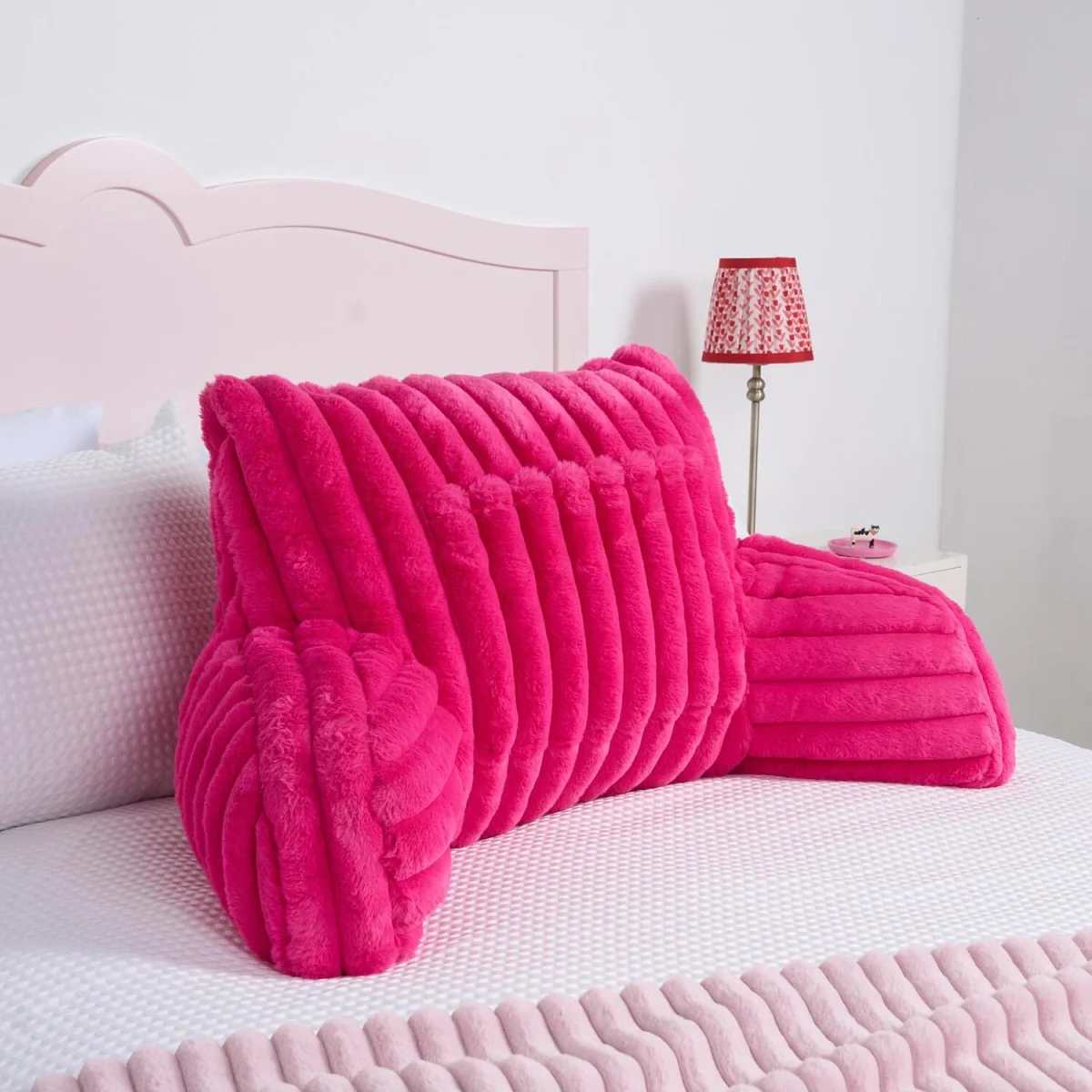 OHS Ribbed Faux Fur Cuddle Cushion with Heatable Pocket - Pink – image 2