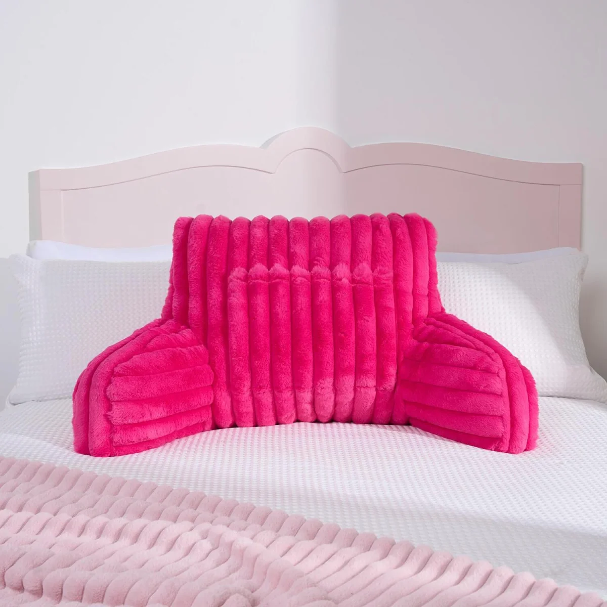 OHS Ribbed Faux Fur Cuddle Cushion with Heatable Pocket - Pink – image 3