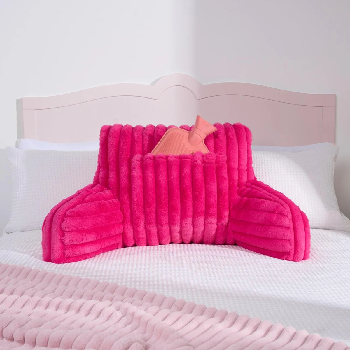 OHS Ribbed Faux Fur Cuddle Cushion with Heatable Pocket - Pink – image 4