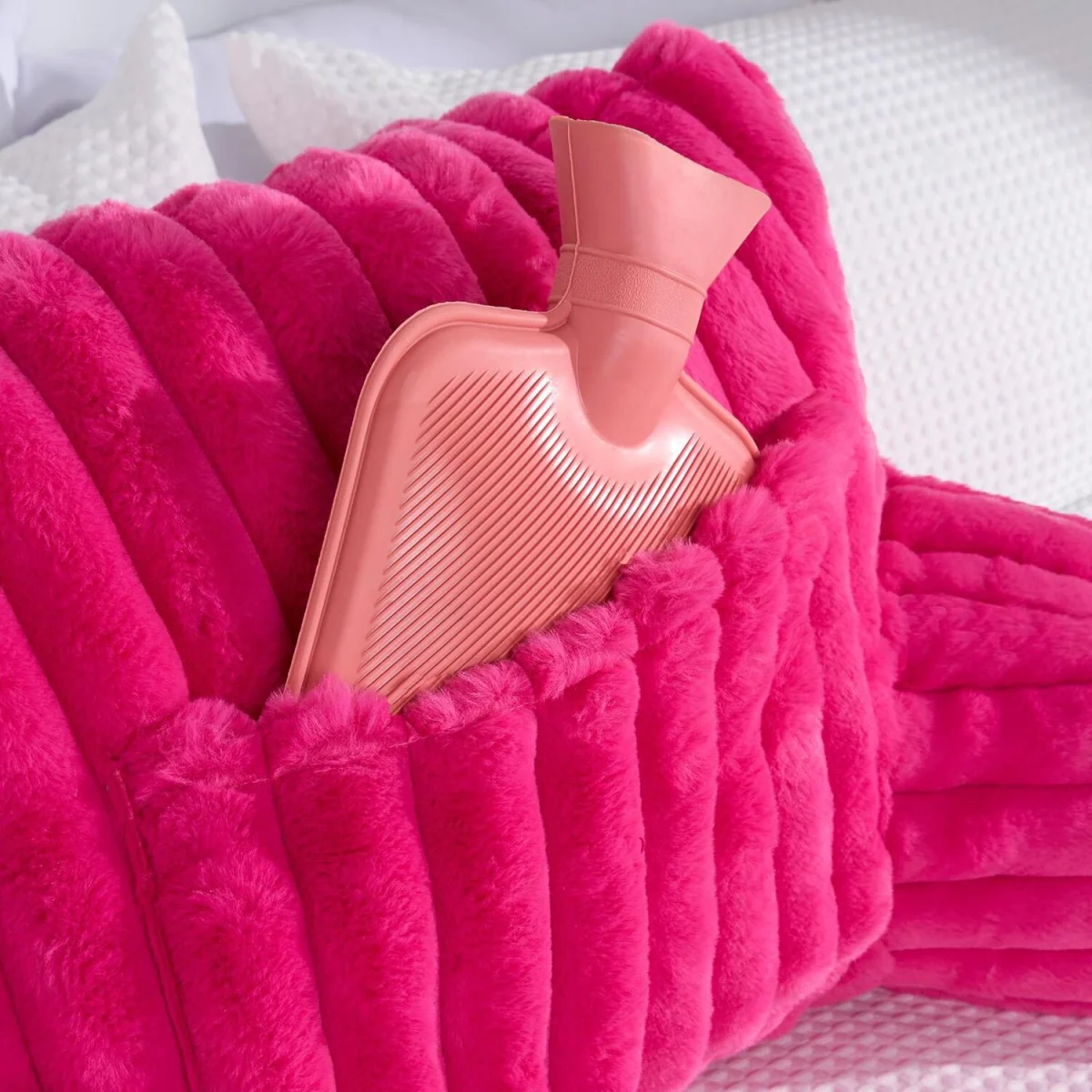OHS Ribbed Faux Fur Cuddle Cushion with Heatable Pocket - Pink – image 6