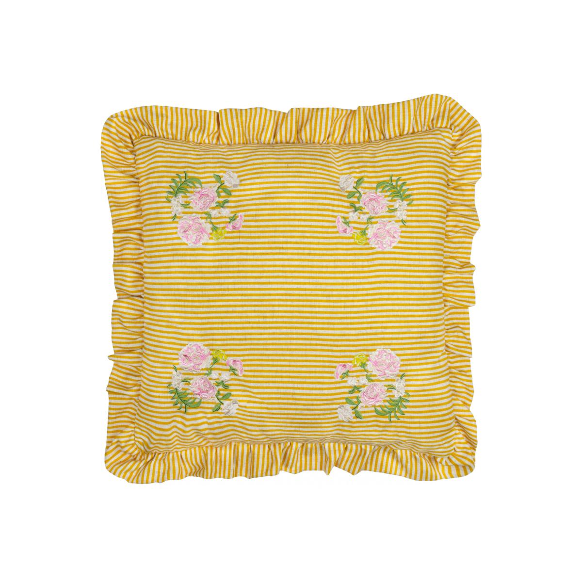 Martha Embroidered Ruffle Cushion - Yellow / 80 Feather 20 Polyester