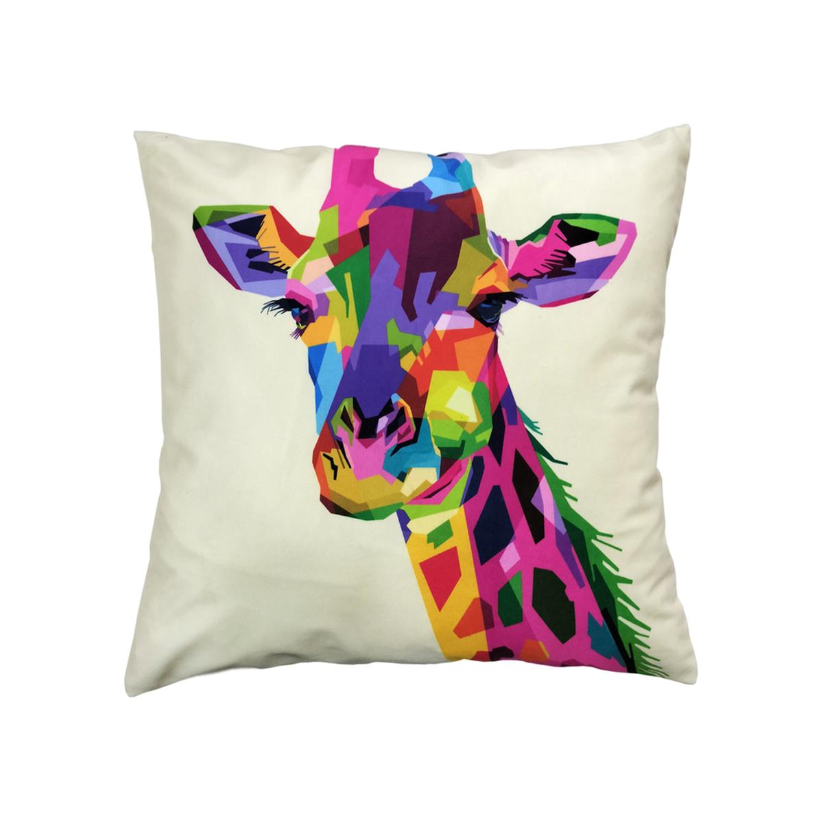 Geometric Coloured Giraffe Cushion - White