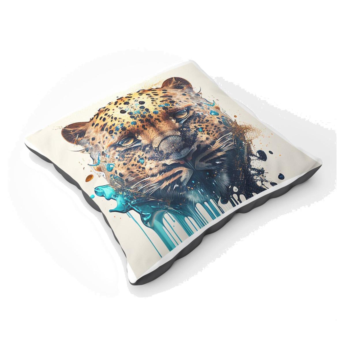 Leapoard Face Splashart On Light Background Floor Cushion - Yellow