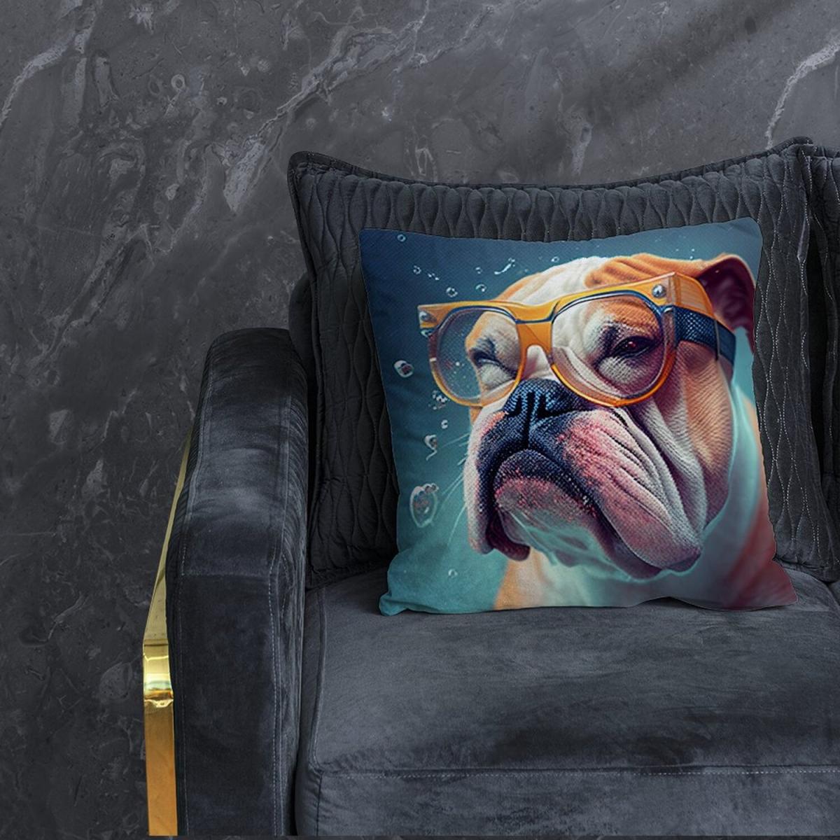 Bulldog With Glasses Splashart Cushion - Brown – image 2