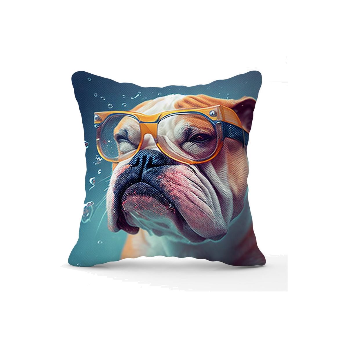 Bulldog With Glasses Splashart Cushion - Brown – image 1