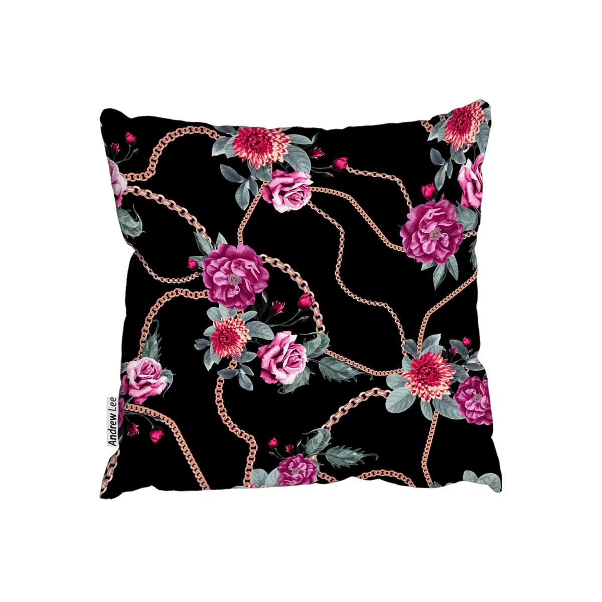 Chain And Flowers Pattern Cushion - Black / 45cm – image 2
