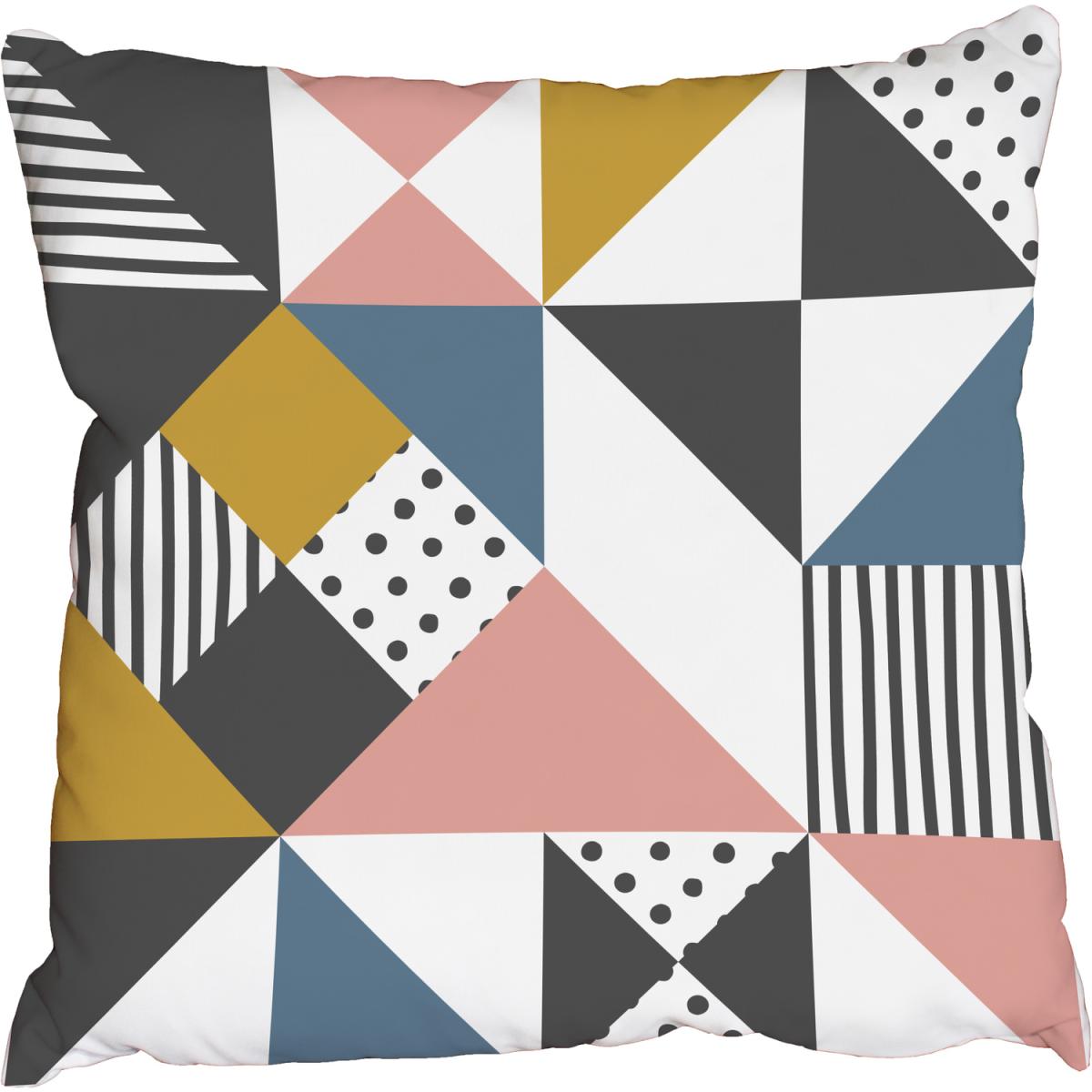 Abstract triangle and drawn stripe Cushion - Pink / 45cm