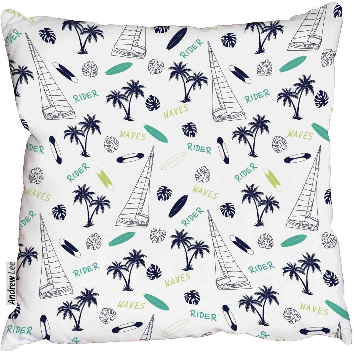 Sailboat,palm tree,surfboard Outdoor Cushion - Blue / 60cm – image 2